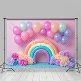 Aperturee - Aperturee Floral Balloon Rainbow Shape Cake Smash Backdrop